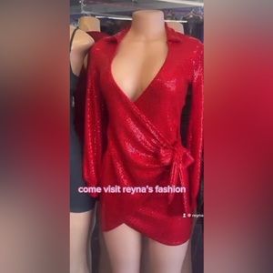 Red sparkly sexy side tie wrap dress